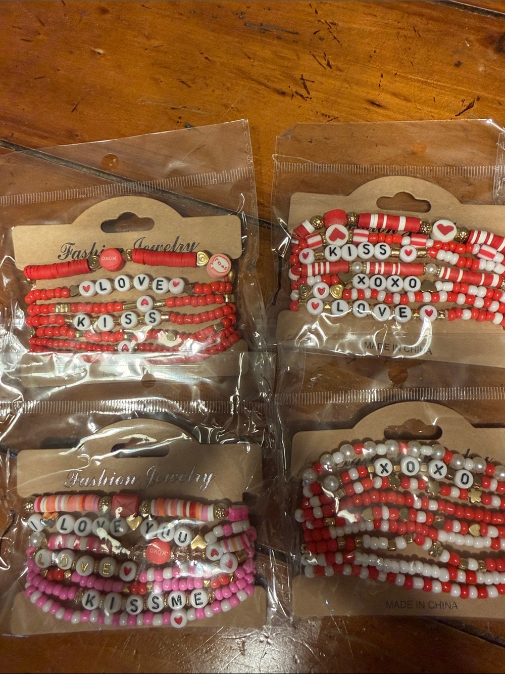 Beaded 'LOVE KISS' Stretch Bracelet Set